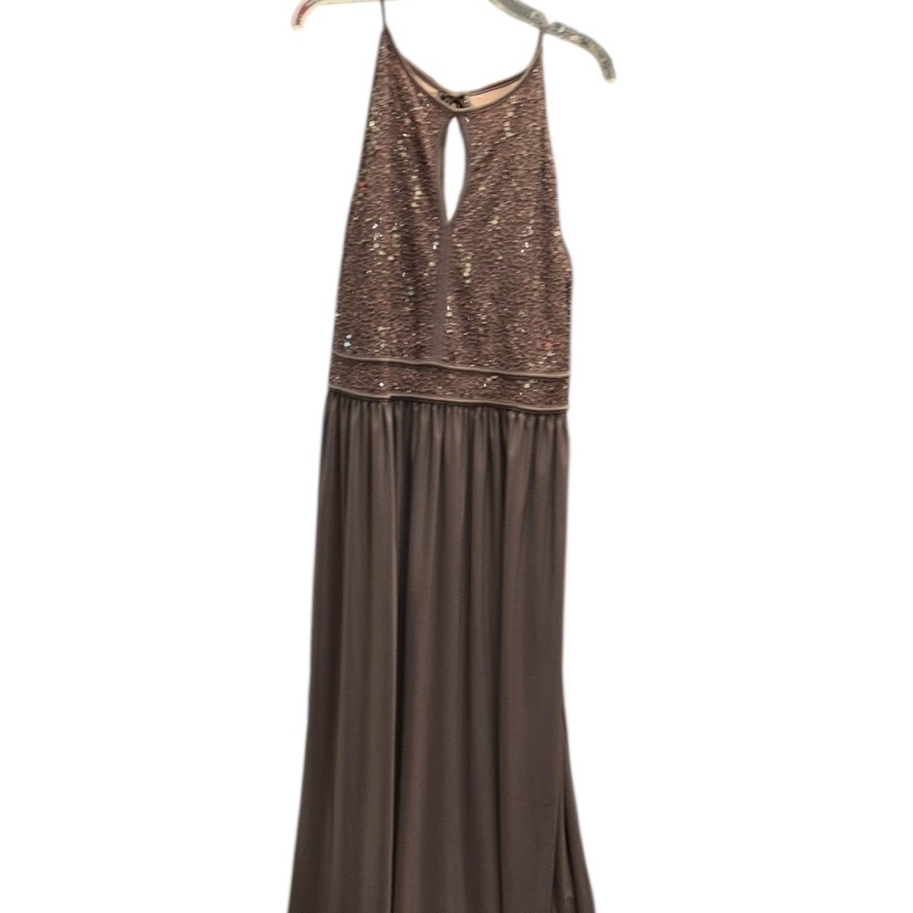 NW Woman Heather Purplish/Gray Sequin Embellished Halter-look Maxi Gown